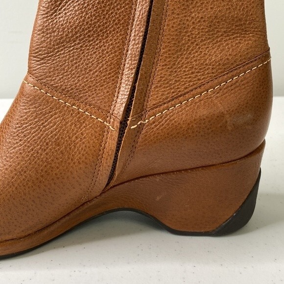 Nurture Grant Honey Brown Leather Boot Zip Ankle Bootie Wedge Heel Classy Neutra - Picture 13 of 16